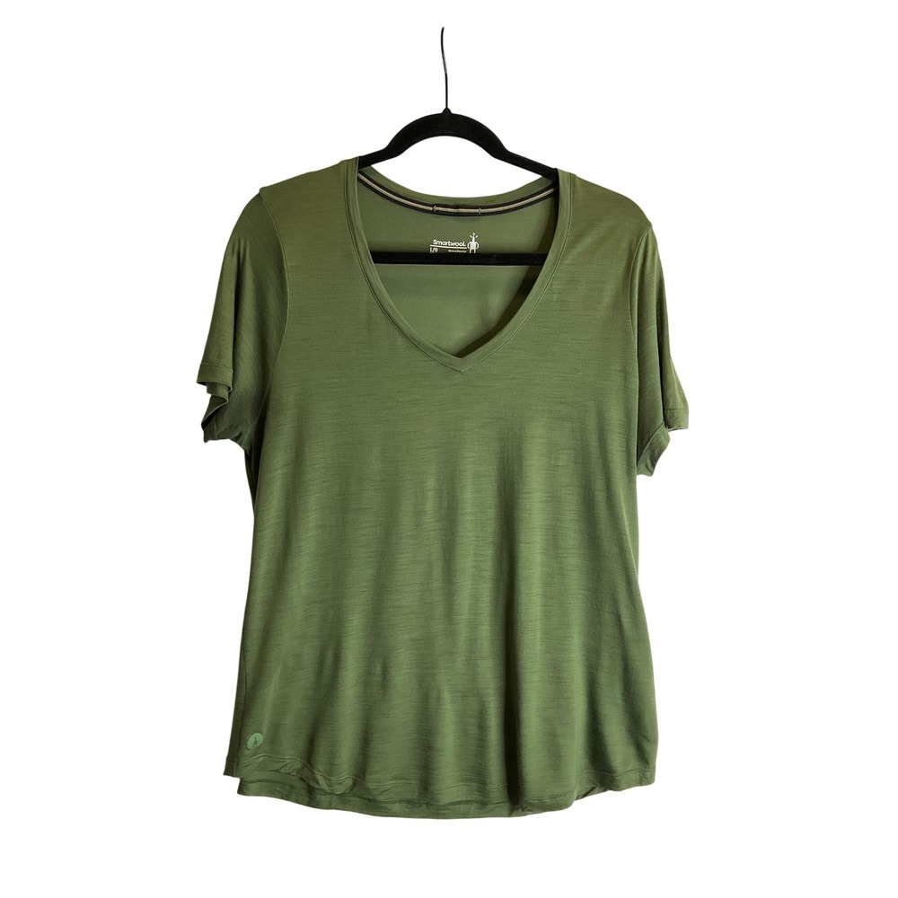 Smartwool Active Ultralite V-Neck Short Sleeve T-Shirt Green Merino Wool Blend